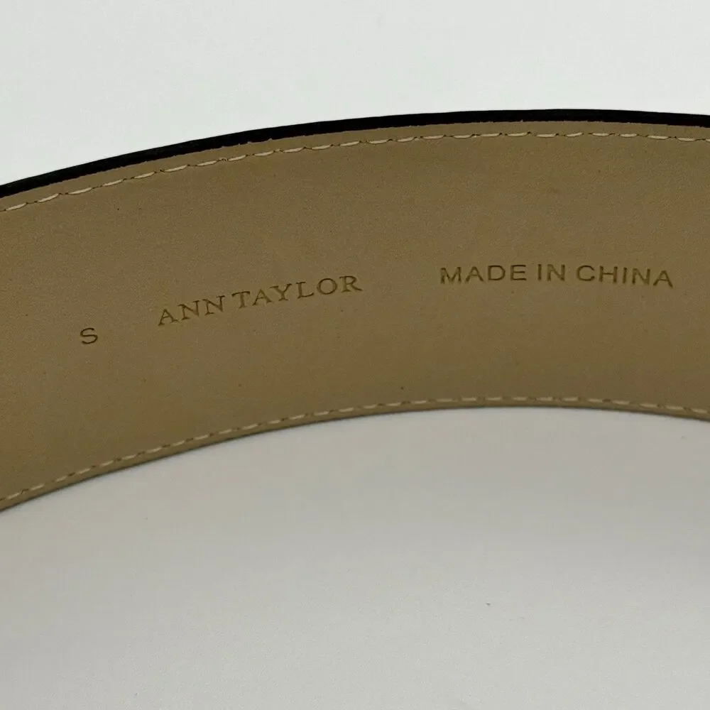 ANN TAYLOR Belt Women's S Brown Leather Blue Cream Double Gold Tone Buckle READ